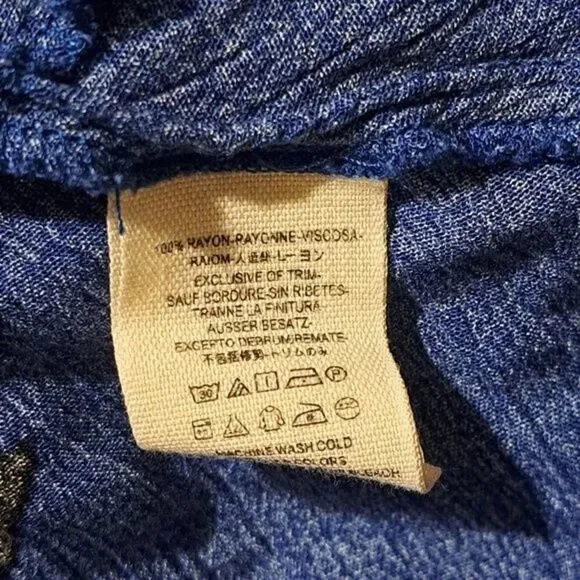 Free People Dress Women XS Tree Swing Blue Tunic Floral Keyhole Boho Long Sleeve - Picture 9 of 9